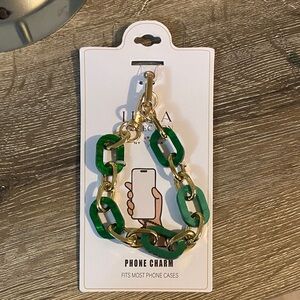 LULLA Collection NEW Green and Gold Phone Charm Wristlet Holder 7” Long Clipped